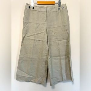 Kenneth Cole Reaction 100% Linen Wide Leg Crop pants Tan size 8 business casual